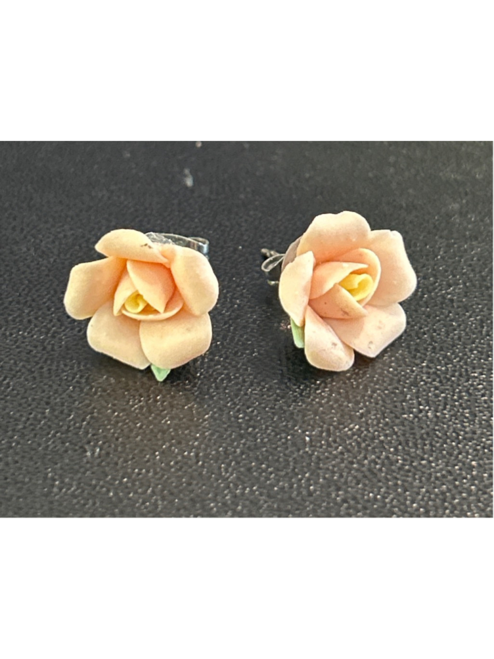 Women's bone china Peach & Yellow Rose Stud Earrings, One Size